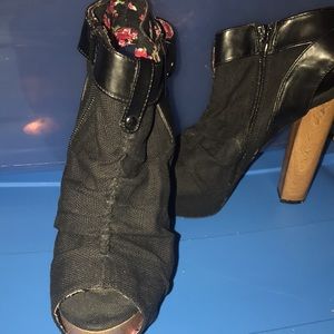 Qupid Ruched Block Open Toe Heels